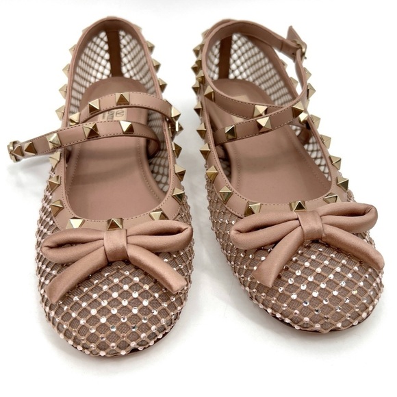 VALENTINO GARAVANI Rockstud Crystal Net Ankle-Strap Ballerina Flats new 39.5 - Picture 11 of 14